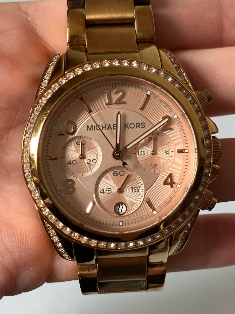 Michael Kors Blair MK5263 Rose Gold Chronograph Watch Crystal Bezel Rhinestone - Picture 3 of 7
